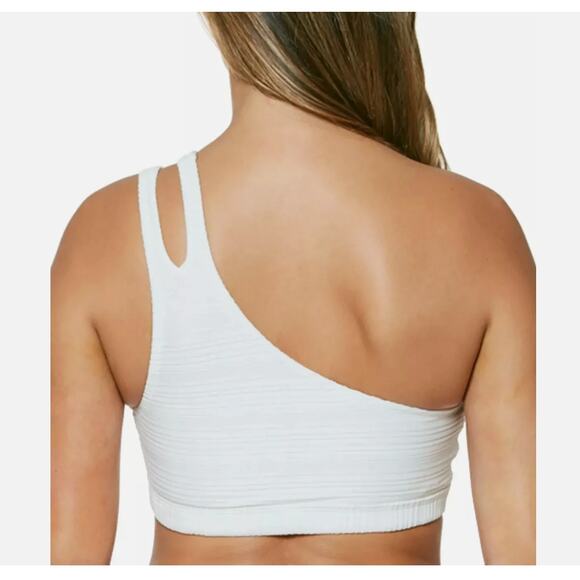 Jessica Simpson Basic Textured One-Shoulder Bikini Top Swimwear White Size Small - Picture 2 of 4